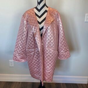 Eva Franco Pink Metallic Quilted Open Coat/Driving Jacket, Pockets Size 2x
